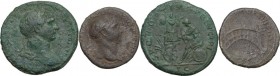 The Roman Empire. Trajan (98-117). Mutiple lot of two (2) unclassified AE coins : 'Dacia' Sestertius and 'Danube bridge' As. AE. About VF : Good VF.