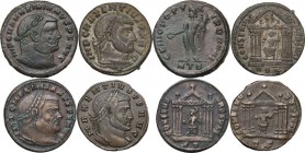 The Roman Empire. Multiple lot of four (4) AE unclassified Folles of Maximian and Maxentius. AE. VF.