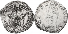 Ancona. Giulio III (1550-1555), Giovanni Maria de' Ciocchi del Monte. Giulio. Ser. 155; M. 55; Dubbini-Mancinelli pag. 135; Berm. 1013. AG. 3.17 g. 29...