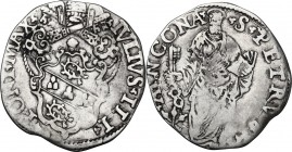 Ancona. Giulio III (1550-1555), Giovanni Maria de' Ciocchi del Monte. Giulio. CNI 46; M. 59; Dubbini-Mancinelli 136; Berm. 1013. AG. 2.66 g. 26.50 mm....