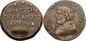Ancona. Pio VI (1775-1799), Giovanni Angelo Braschi. Sanpietrino da 2 e mezzo baiocchi, 1796. CNI 3/4; M. 144/145; Dubbini-Mancinelli p. 202; Berm. 30...