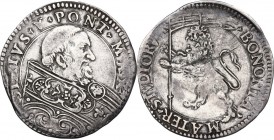 Bologna. Sisto V (1585-1590), Felice Peretti. Bianco. CNI 24; M. 98; Berm. 1362. AG. 4.42 g. 29.50 mm. R. Graffio al rovescio. BB.
