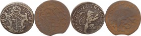 Bologna. Clemente XII (1730-1740), Lorenzo Corsini. Lotto di due (2) monete da mezzo bolognino 1733 e 173(9). AE. 6.12 g. 30.00 mm.