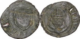 Ferrara. Leonello d'Este (1441-1450). Quattrino. CNI 22/27; MIR (Emilia) 234. MI. 0.56 g. 15.00 mm. R. Patina verde. Forellino. BB.