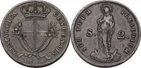 Genova. Repubblica Genovese (1814). Da 2 soldi 1814. CNI 6/7; MIR (Piem. Sard. Lig. Cors.) 394. MI. 2.23 g. 18.00 mm. BB.