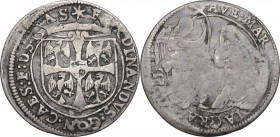 Guastalla. Ferrante II Gonzaga (1575-1621), Signore e Conte. Da 7 soldi o mezzo giulio. CNI 164/177; MIR (Emilia) 394; Bellesia pp. 66-67. AG. 1.86 g....