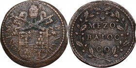 Gubbio. Alessandro VII (1655-1667) Fabio Chigi. Mezzo baiocco. CNI 9; M. 100; Berm. 1942. AE. 8.62 g. 27.50 mm. R. BB.