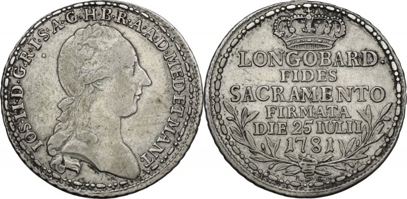 Milano. Giuseppe II d'Austria (1780-1790). Mezza lira del giuramento 1781. CNI 9...