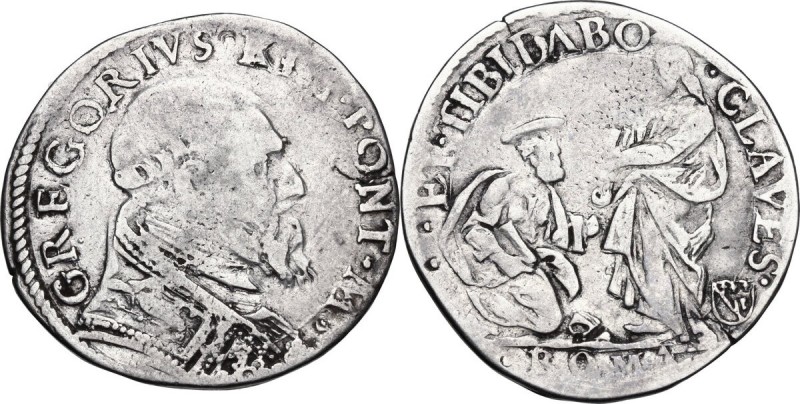 Roma. Gregorio XIII (1572-1585), Ugo Boncompagni. Testone. CNI 264; M. 22; Berm....