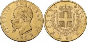 Vittorio Emanuele II (1861-1878). 20 Lire 1873 Milano. Pag. 468; Mont. 144. AU. 21.00 mm. BB+.
