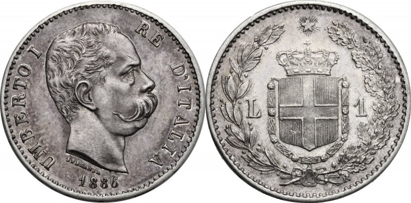 Umberto I (1878-1900). Lira 1886. Pag. 603; Mont. 48. AG. 23.00 mm. Conservazion...