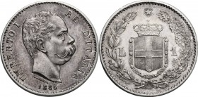 Umberto I (1878-1900). Lira 1886. Pag. 603; Mont. 48. AG. 23.00 mm. Conservazione altissima qFDC/FDC.