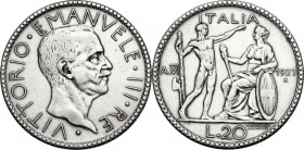 Vittorio Emanuele III (1900-1943). 20 lire 1927 A. VI. Pag. 672; Mont. 65. AG. 35.50 mm. NC. qBB.