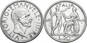 Vittorio Emanuele III (1900-1943). 20 lire 1928 A. VI. Pag. 673; Mont. 67. AG. 35.50 mm. qBB.