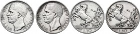 Vittorio Emanuele III (1900-1943). Lotto di due (2) monete da 10 lire: 1927 ** e 1928 *. Pag. 692,693; Mont. 90,91. AG. 27.00 mm.