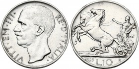 Vittorio Emanuele III (1900-1943). 10 lire 1929 *. Pag. 694; Mont. 93. AG. 27.00 mm. RR. Colpetti al ciglio qBB.