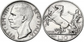 Vittorio Emanuele III (1900-1943). 10 lire 1929 **. Pag. 694; Mont. 94. AG. 27.00 mm. R. Colpetti al ciglio qBB.