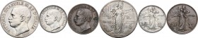 Vittorio Emanuele III (1900-1943). Lotto di tre (3) monete: 5 lire, 2 lire e 10 centesimi 1911. Pag. 707,736; Mont. 110,152. AG e CU. 37.00 mm.
