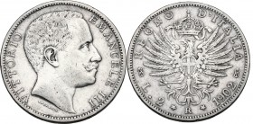 Vittorio Emanuele III (1900-1943). 2 lire 1902. Pag. 726; Mont. 141. AG. 27.00 mm. R. BB.
