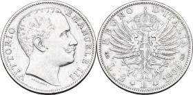 Vittorio Emanuele III (1900-1943). 2 lire 1906. Pag. 730; Mont. 145. AG. 27.00 mm. qBB.