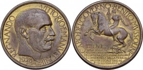 Vittorio Emanuele III (1900-1943). 2 lire 1928 Fiera di Milano. Mont. 9. Metallo dorato. 29.50 mm. R. Bel BB.