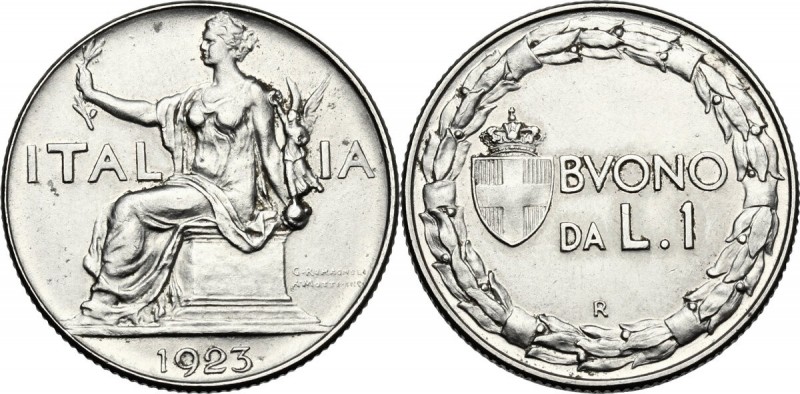 Vittorio Emanuele III (1900-1943). Buono da 1 lira 1923, asse spostato di 15°. P...