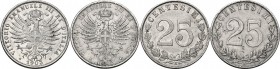 Vittorio Emanuele III (1900-1943). Serie di due (2) monete da 25 centesimi: 1902, 1903. Pag. 827,828; Mont. 273,274. NI. 21.50 mm. R.