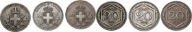 Vittorio Emanuele III (1900-1943). Lotto di tre (3) monete da 20 centesimi: 1918, 1919, 1920. Bordo liscio. Pag. 850,851,852; Mont. 298,300,302. NI. 2...