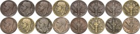 Vittorio Emanuele III (1900-1943). Lotto di otto (8) monete da 10 centesimi: 1936, 1937, 1938, 1939, 1939 (bronzital) 1940, 1942, 1943. Pag. 883/891; ...