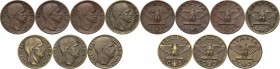 Vittorio Emanuele III (1900-1943). Lotto di sette (7) monete da 5 centesimi: 1936, 1938, 1939, 1940, 1941, 1942, 1943. Pag. 917,919,920,922,923,924,92...