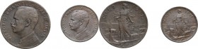 Vittorio Emanuele III (1900-1943). Lotto di due (2) monete: 2 e 1 centesimi 1911. Pag. 934,948; Mont. 407,425. AE. 20.00 mm. R.