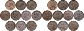 Vittorio Emanuele III (1900-1943). Lotto di dieci (10) monete da 1 centesimo: 1909, 1910, 1911 (con punto), 1912, 1913, 1914, 1915, 1916, 1917, 1918. ...