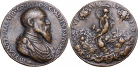 Gianfrancesco Trivulzio (1504-1573), marchese di Vigevano e conte di Mesocco. Medaglia (1548). D/ IO FRAN TRI MAR VIG CO MVSO AC VAL REN TE STOSA D. B...