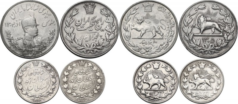 Iran. Lot of four (4) coins: 5000 Dinars 1305 (1926) and 1307 (1328) [Reza Shah]...