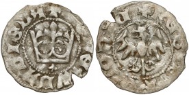 Władysław II Jagiełło, Półgrosz Kraków - typ 15 - znak + Drugi, a zarazem ostatni typ ze znakiem '+'. Datowany na lata 1410-1412. Odmiana z WLADISLA (...