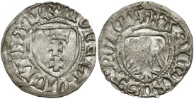 Kazimierz IV Jagiellończyk, Szeląg Gdańsk - BEZ korony - piękny Niniejsza moneta to nie tylko piękny egzemplarz, ale również bardzo rzadka odmiana tyc...