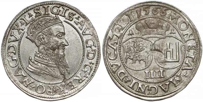 Zygmunt II August, Czworak Wilno 1566 - bardzo ładny Drugi rocznik czworaków Rze...