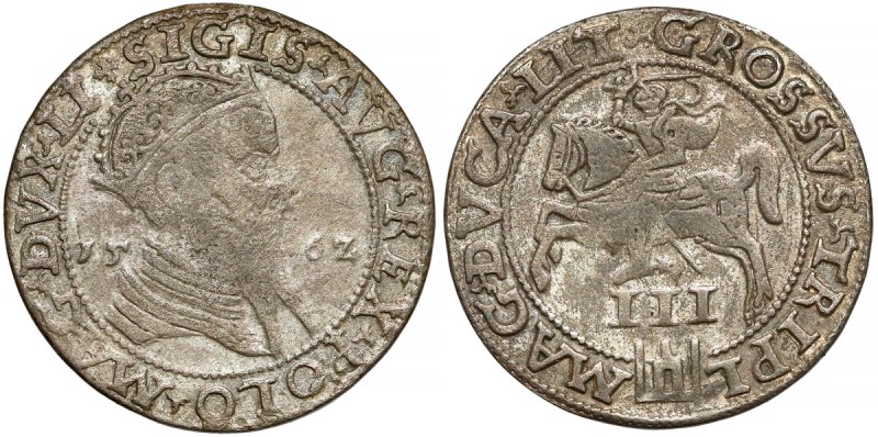 Zygmunt II August, Trojak Wilno 1562 - SZEROKI - rzadki Poszukiwany typologiczni...