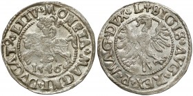 Zygmunt II August, Półgrosz Wilno 1546 - typ 5 - LITV - PIĘKNY Piękna, mennicza moneta. 
 Nowy typ Pogoni (piąty) z charakterystyczną owalną tarczą. ...