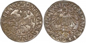 Zygmunt II August, Półgrosz Wilno 1549 Lekkie zabrudzenia, ale piękna moneta. Wczesny dla tego rocznika typ Pogoni, z tarczą prostą z lekkim wcięciem....