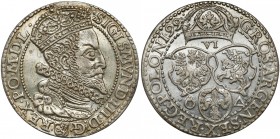 Zygmunt III Waza, Szóstak Malbork 1599 - duża głowa - rzadki Bardzo ładny egzemplarz rzadkiej odmiany szóstaka 1599. Popiersie królewskie z dużą głową...