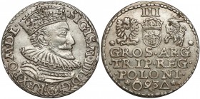 Zygmunt III Waza, Trojak Malbork 1593 Wariant z popiersiem króla z brodą blisko. Reference: Iger M.93.1.a
Grade: XF- 

POLAND POLEN Sigismund III V...