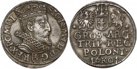 Zygmunt III Waza, Trojak Kraków 1601 - w prawo Nowy typ popiersia wprowadzony w tym roku, z mniejszą głową w prawo.
Reference: Iger K.01.2.b (R1)
Gr...