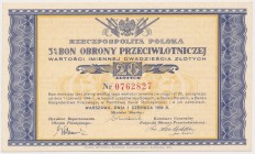 Bon Obrony Przeciwlotniczej, 20 zł 1939 Format 135 x 80 mm.&nbsp; Emisyjny stan zachowania.&nbsp; Reference: Bykowski 41.1, Moczydłowski B135, Lucow 7...