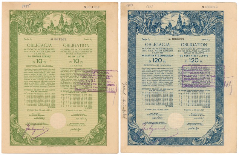 Kraków, 4% Pożyczka konwersyjna z roku 1925 - zestaw 10 zł i 120 zł Reference: K...