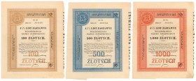 Listy zastawne, Wileński Bank Ziemski, Ser.II 100-1.000 zł 1934 (3szt) 

POLAND BONDS SHARES HWP POLAND POLEN