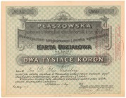Płaszowska parowa fabryka dachówek i cegieł, Karta Udziałowa 2.000 kr 1906 Reference: IBAP - nienotowana, Koziorowski 1154(-), Niegrzybowski VIII-B-6 ...