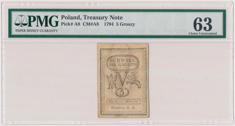 5 groszy 1794 Reference: Miłczak A8, Lucow 38 (R1)
Grade: PMG 63 

POLAND POL...