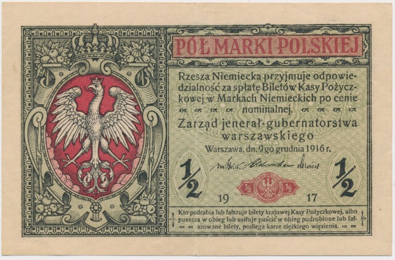 1/2 mkp 1916 jenerał - A Złamanie pionowe centralnie i złamany lewy dolny róg. N...