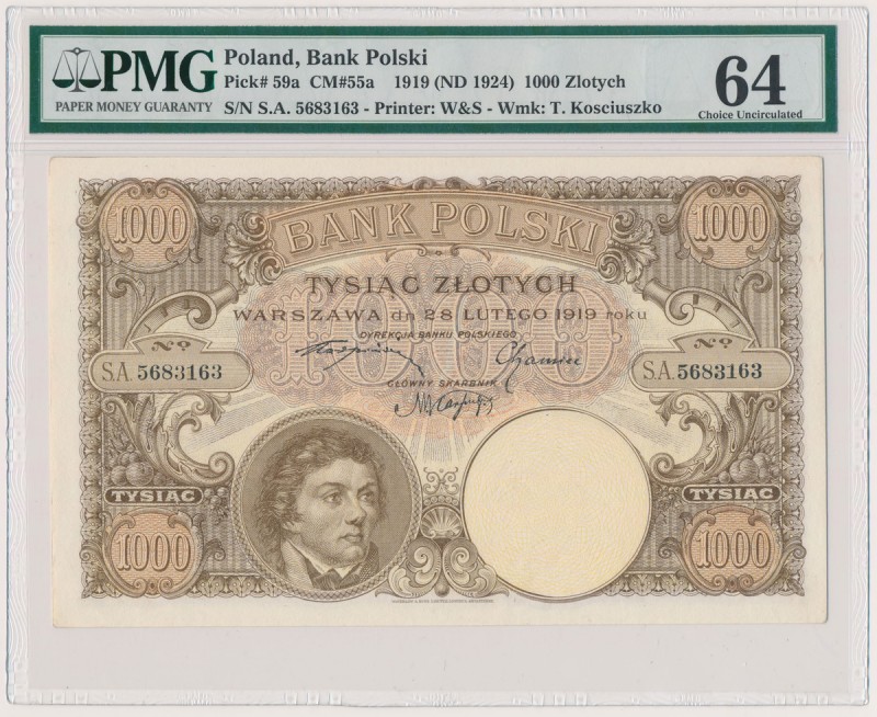 1.000 złotych 1919 Emisja niewprowadzona do obiegu w okresie II RP, prawdopodobn...